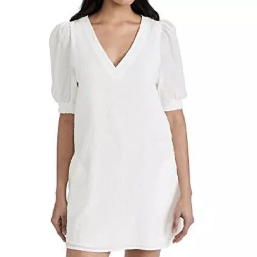 BB Dakota Steve Madden White Puff Sleeve V Neck Textured Mini‎ Dress Size M